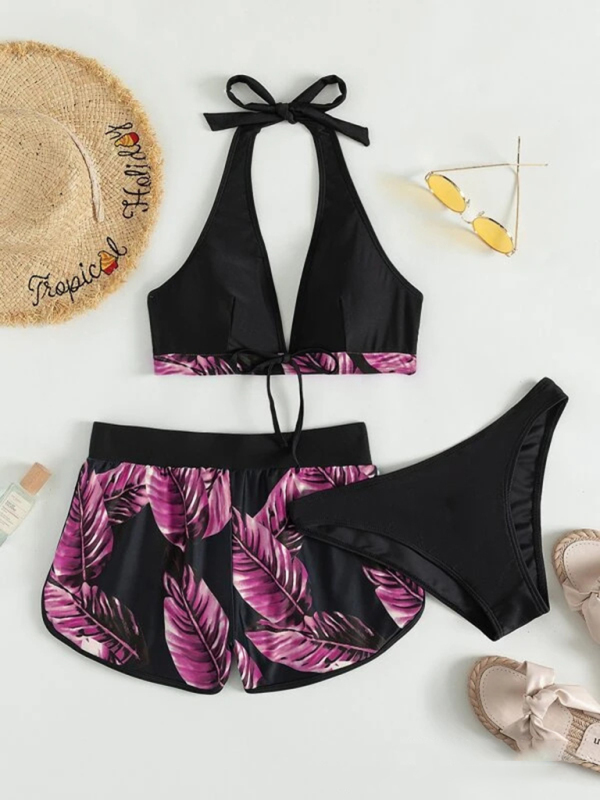 New fashionable multi-color printed sexy bikini three-piece set-chiquechics
