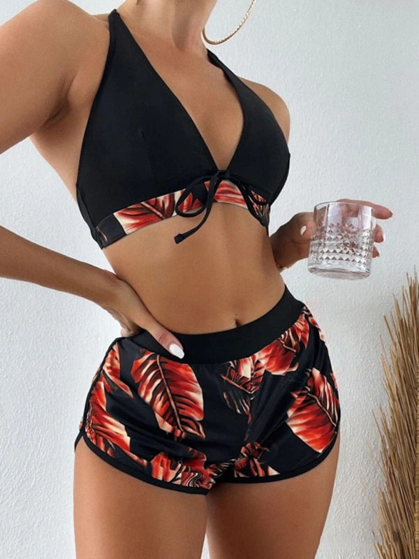 New fashionable multi-color printed sexy bikini three-piece set-chiquechics