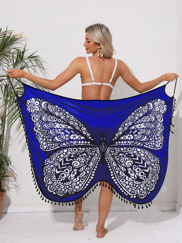 New holiday style butterfly print suspender dress strappy backless beach skirt-chiquechics