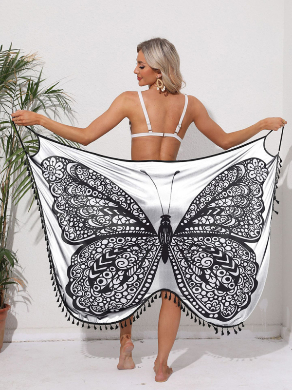 New holiday style butterfly print suspender dress strappy backless beach skirt-chiquechics