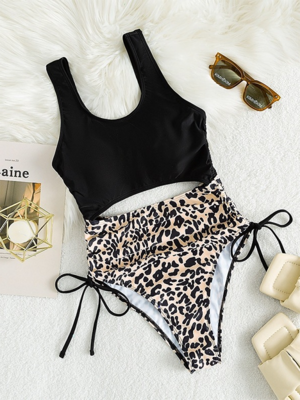 New leopard print U-shaped bikini spa swimsuit sexy strappy one-piece swimsuit-chiquechics