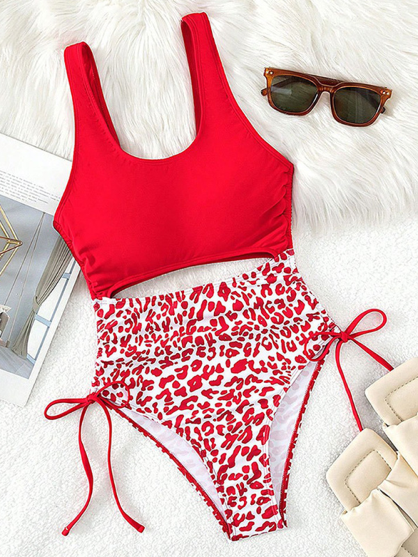 New leopard print U-shaped bikini spa swimsuit sexy strappy one-piece swimsuit-chiquechics
