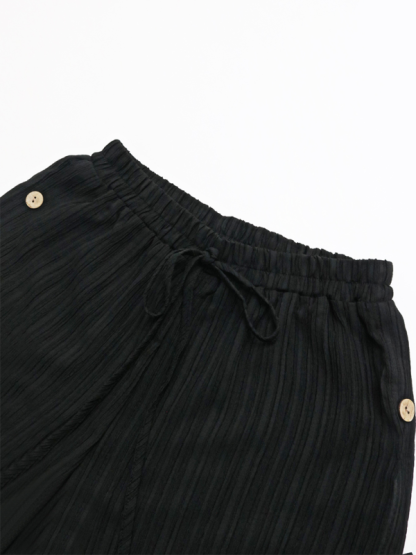 New simple texture pants commuting casual high waist wide leg trousers-chiquechics