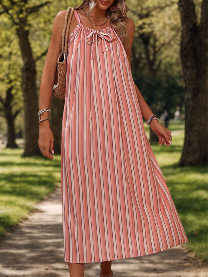New holiday striped loose suspender dress-chiquechics