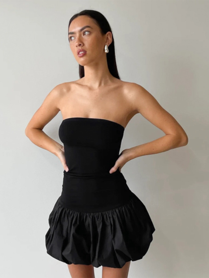 New contrasting color simple tube top slim bud short dress-chiquechics