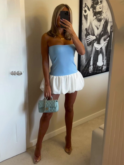 New contrasting color simple tube top slim bud short dress-chiquechics