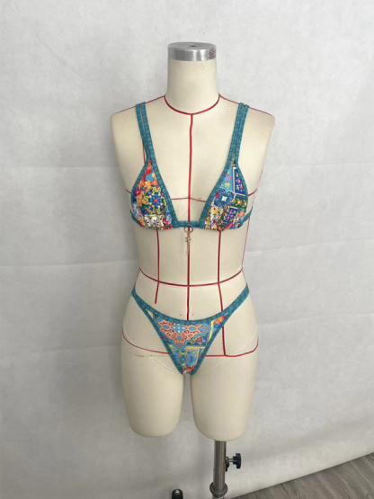 Fashionable and Sexy Vacation Women's Printed Double Strap Bikini Set-chiquechics
