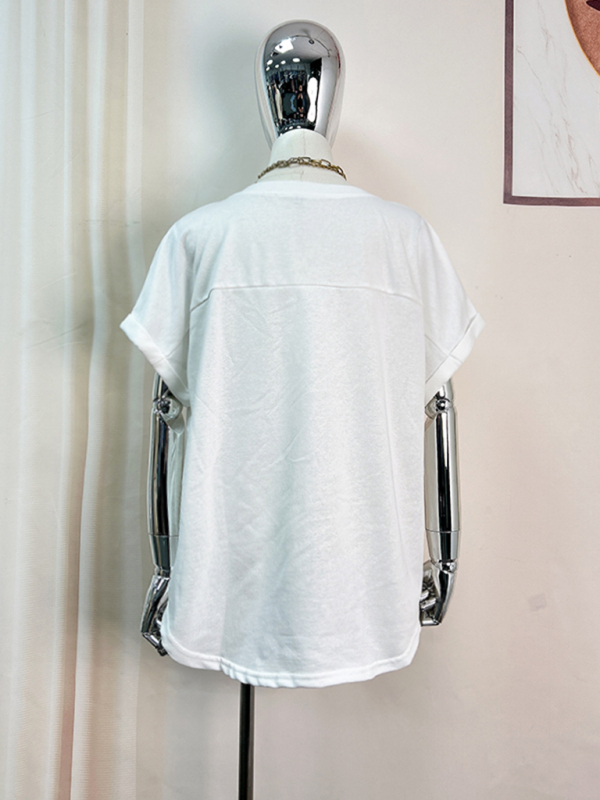 New color ball sequin embroidery pullover round neck short-sleeved T-shirt top-chiquechics
