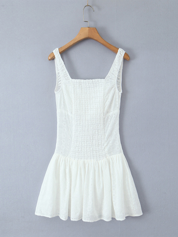 New Square Neck Waist Sling Dress French Sweet Seaside Vacation A-Line Skirt-chiquechics