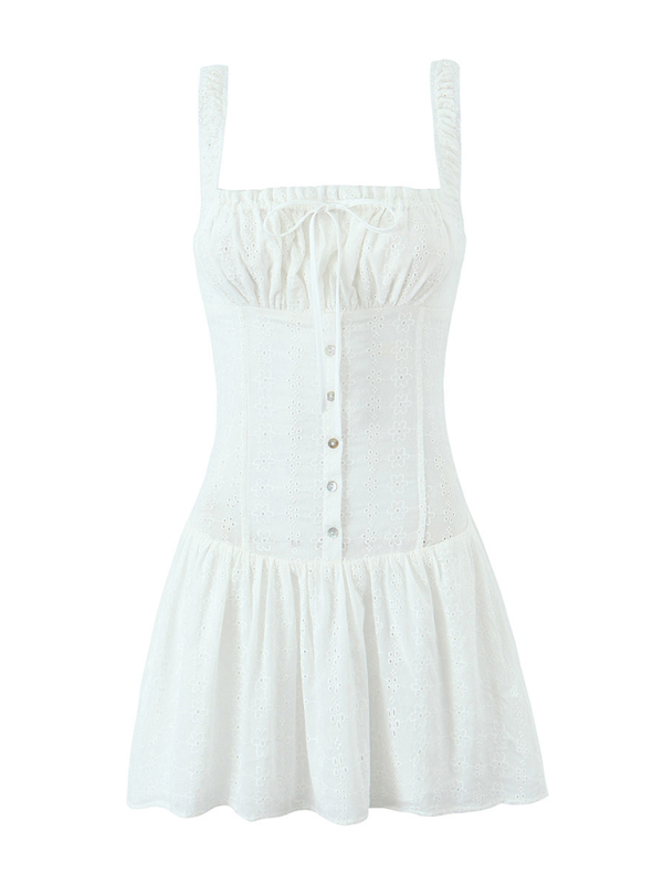 New Square Neck Waist Sling Dress French Sweet Seaside Vacation A-Line Skirt-chiquechics