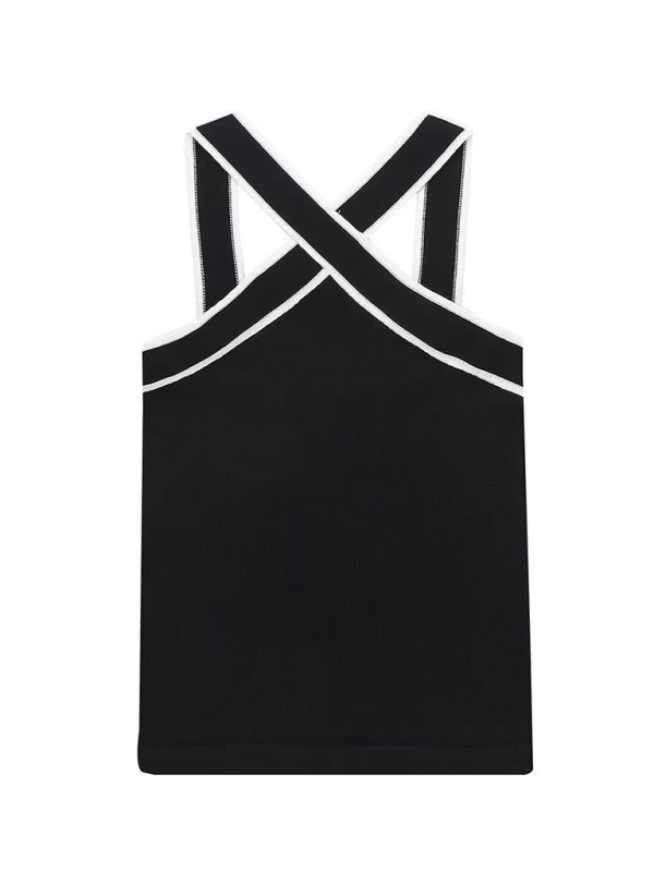 Feminine slim fit inner contrast knitted suspender commuting vest top T-shirt-chiquechics