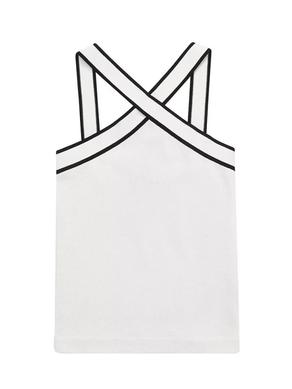 Feminine slim fit inner contrast knitted suspender commuting vest top T-shirt-chiquechics