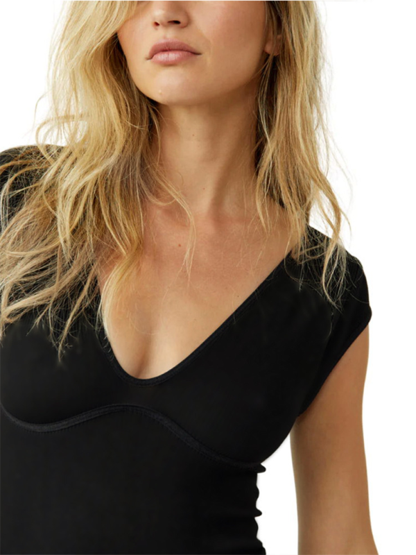 Sleeveless V-neck simple slim fit  Bodysuit-chiquechics