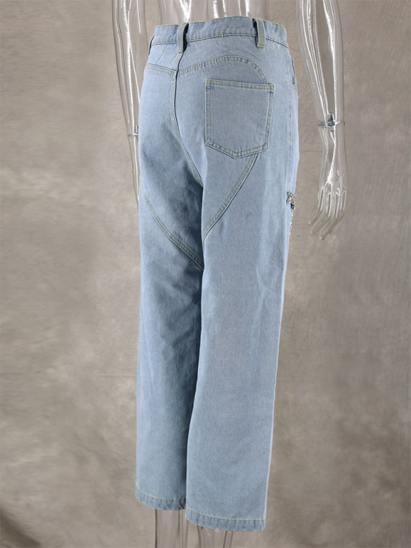 New fashionable blue ripped straight jeans-chiquechics