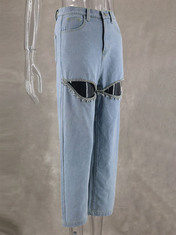 New fashionable blue ripped straight jeans-chiquechics
