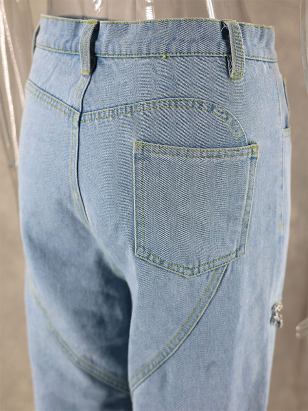 New fashionable blue ripped straight jeans-chiquechics