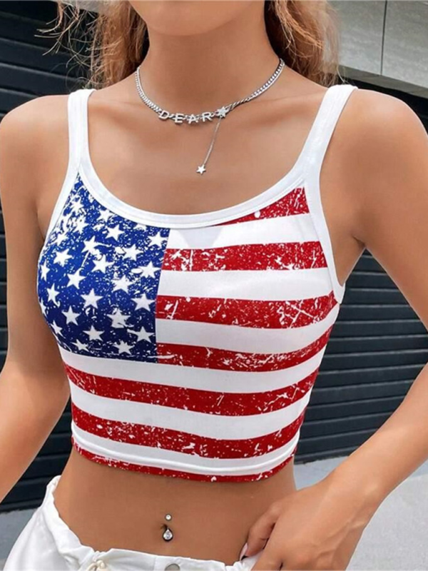 Independence Day flag print short slim fit Y2K navel-baring sexy top-chiquechics