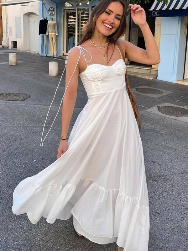 Fashionable and versatile layered poplin sleeveless suspender dress-chiquechics