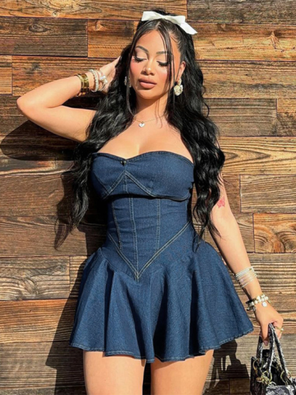 Ladies new sexy solid color tube top dress-chiquechics