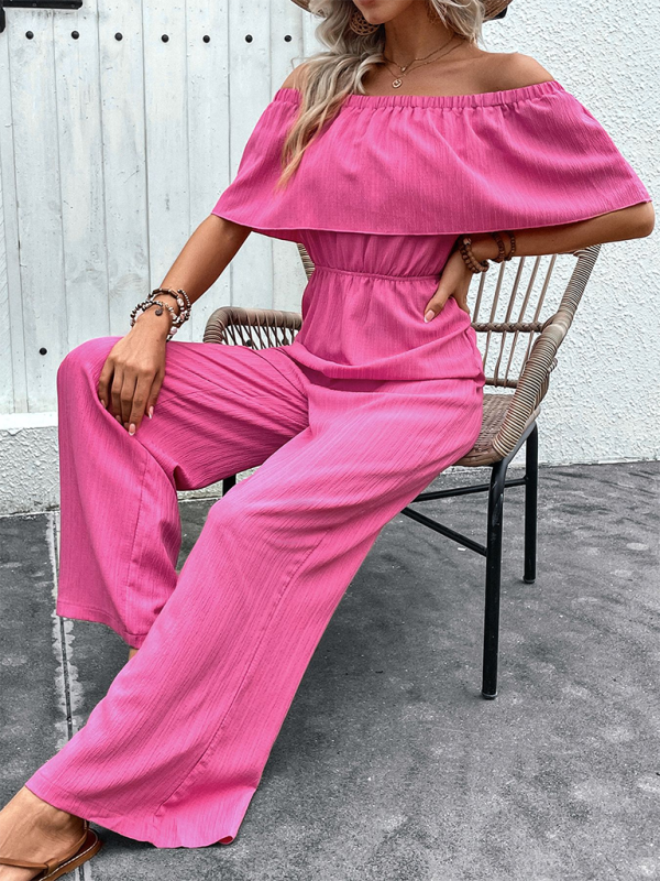 Wide-leg pants one-shoulder solid color trousers jumpsuit-chiquechics