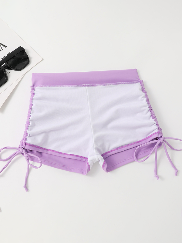 Solid color bikini sexy small chest gathered high waist cover belly split swimsuit-chiquechics