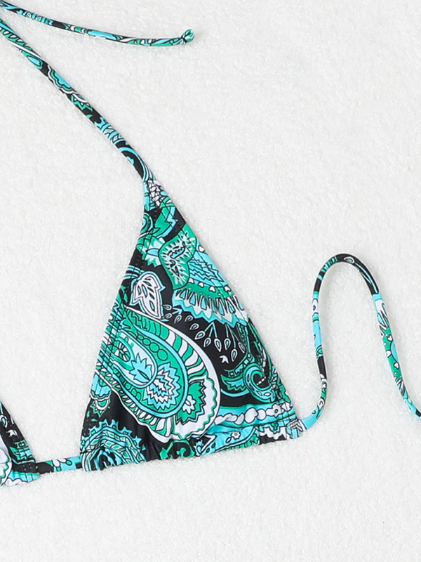 Cashew flower print lace-up swimsuit bikini sexy two-piece swimsuit four-piece set-chiquechics