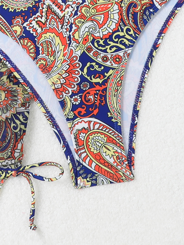 Cashew flower print lace-up swimsuit bikini sexy two-piece swimsuit four-piece set-chiquechics