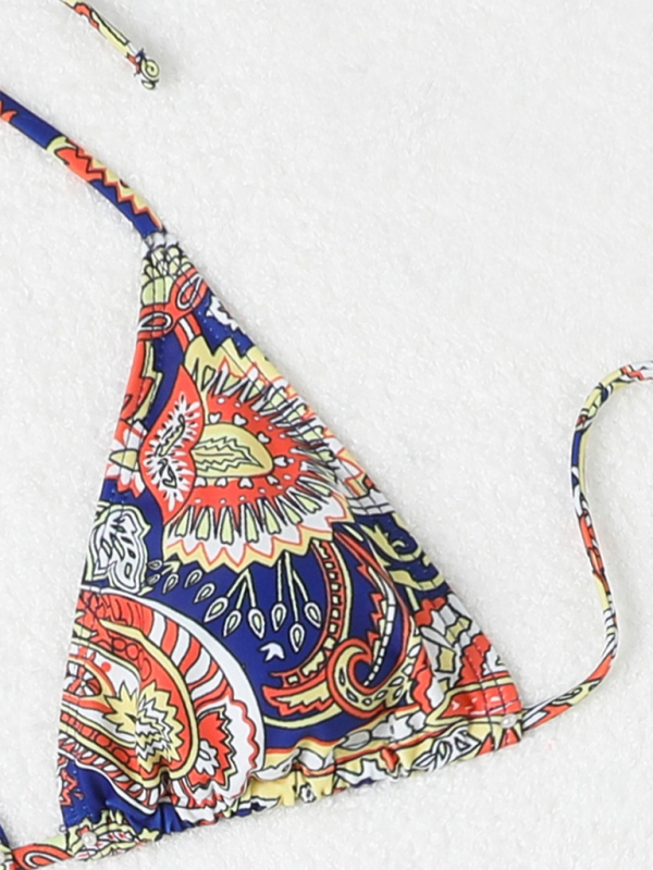 Cashew flower print lace-up swimsuit bikini sexy two-piece swimsuit four-piece set-chiquechics