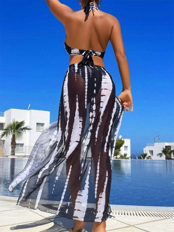 Fashion new style printed mesh backless bikini three piece swimsuit-chiquechics