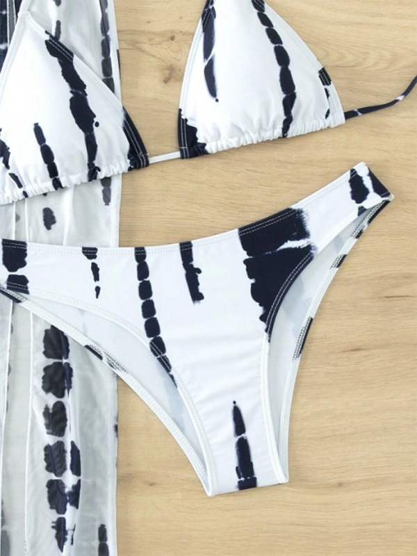 Fashion new style printed mesh backless bikini three piece swimsuit-chiquechics