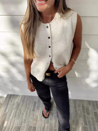 Knitted vest vest casual versatile single-breasted knitted cardigan top-chiquechics