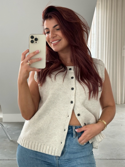 Knitted vest vest casual versatile single-breasted knitted cardigan top-chiquechics
