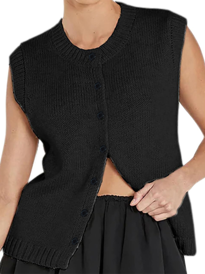 Knitted vest vest casual versatile single-breasted knitted cardigan top-chiquechics