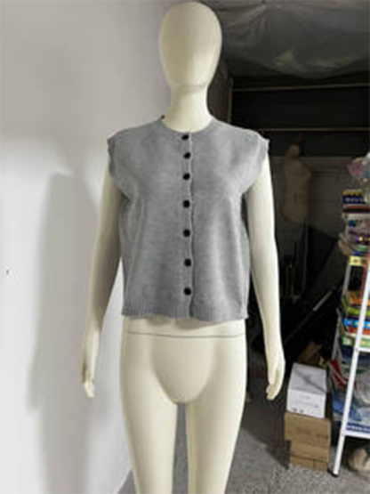 Knitted vest vest casual versatile single-breasted knitted cardigan top-chiquechics
