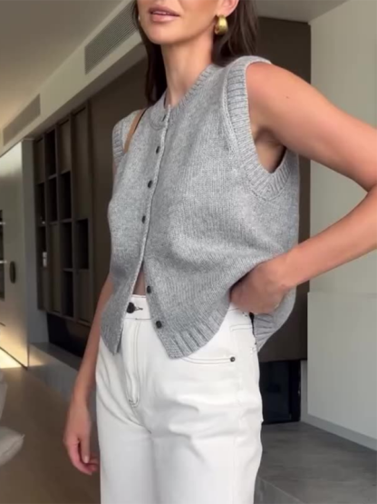 Knitted vest vest casual versatile single-breasted knitted cardigan top-chiquechics