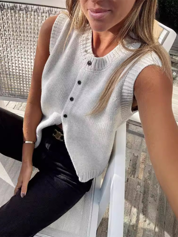 Knitted vest vest casual versatile single-breasted knitted cardigan top-chiquechics