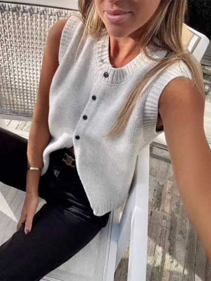 Knitted vest vest casual versatile single-breasted knitted cardigan top-chiquechics