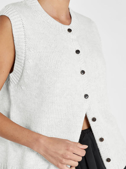 Knitted vest vest casual versatile single-breasted knitted cardigan top-chiquechics