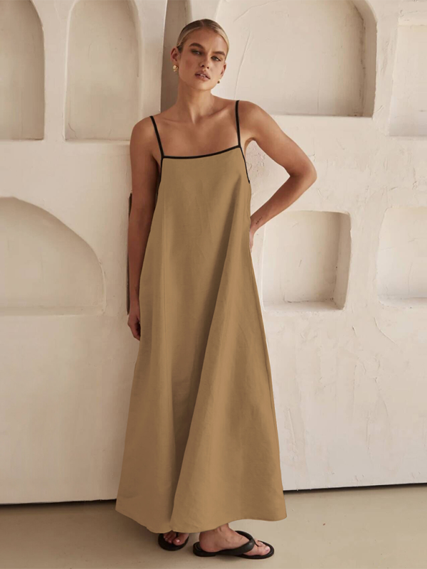 Women's Fashion Casual Suspender Dress with Pockets-chiquechics