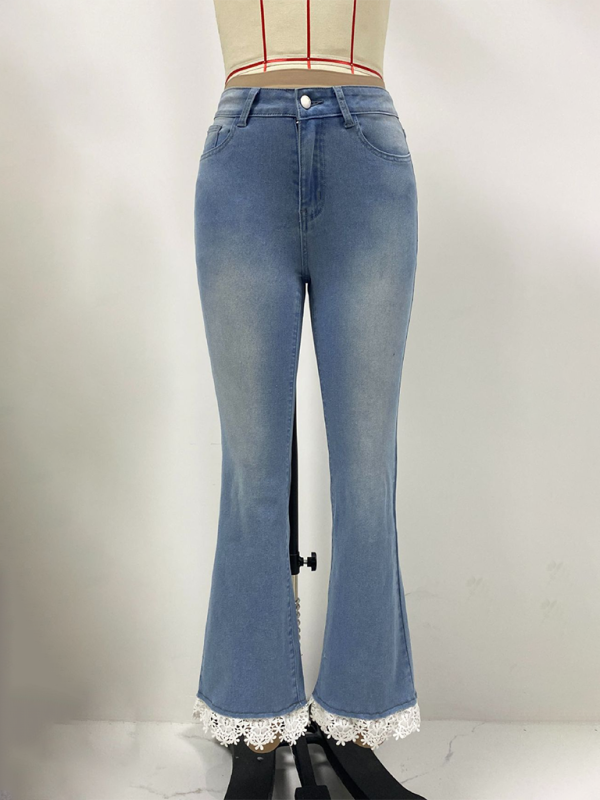 High waist slim fit bootcut jeans for women with fresh hem lace trousers-chiquechics