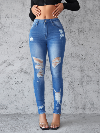 New style ripped jeans slim fit hip lift skinny trousers-chiquechics