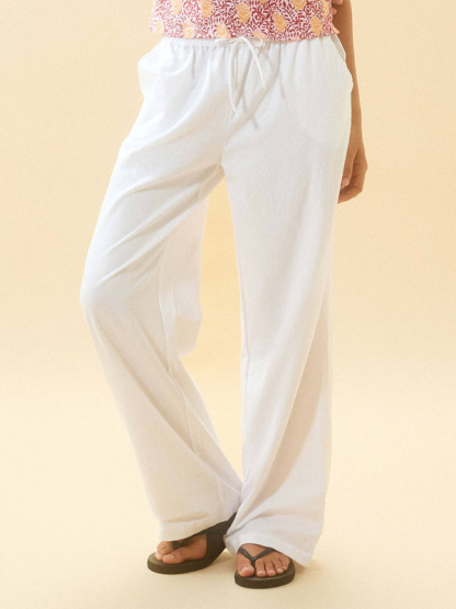 Striped drawstring casual loose straight-leg home trousers-chiquechics