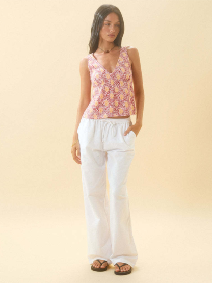 Striped drawstring casual loose straight-leg home trousers-chiquechics