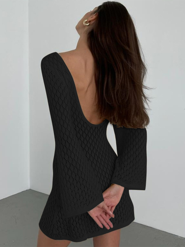 SwimwearNew beach dress solid color sexy knitted hollow bikini swimsuit cover up sun protection clothing-chiquechics