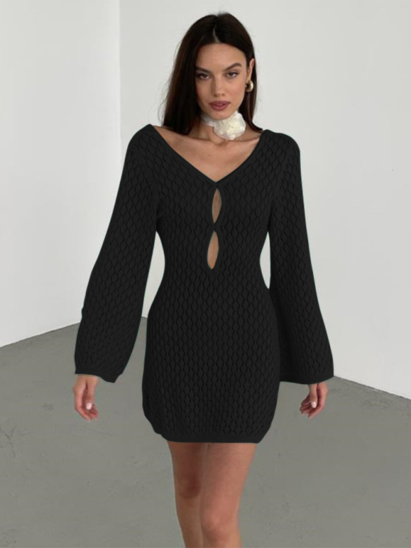 SwimwearNew beach dress solid color sexy knitted hollow bikini swimsuit cover up sun protection clothing-chiquechics