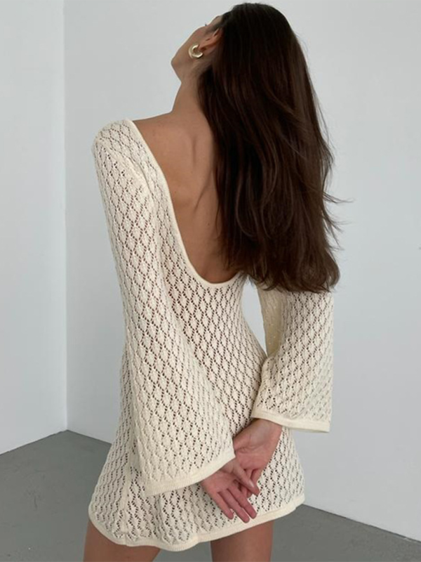 SwimwearNew beach dress solid color sexy knitted hollow bikini swimsuit cover up sun protection clothing-chiquechics