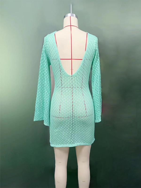 SwimwearNew beach dress solid color sexy knitted hollow bikini swimsuit cover up sun protection clothing-chiquechics