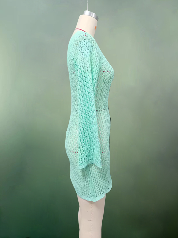 SwimwearNew beach dress solid color sexy knitted hollow bikini swimsuit cover up sun protection clothing-chiquechics