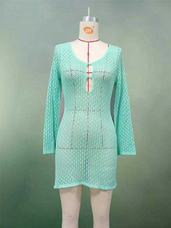 SwimwearNew beach dress solid color sexy knitted hollow bikini swimsuit cover up sun protection clothing-chiquechics