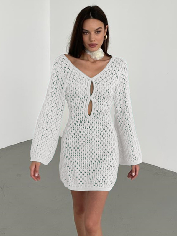 SwimwearNew beach dress solid color sexy knitted hollow bikini swimsuit cover up sun protection clothing-chiquechics